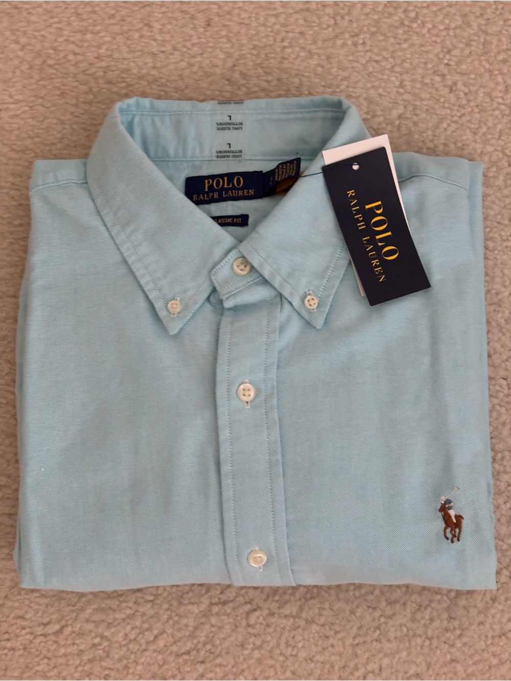 NWT Polo Ralph Lauren Men's Classic Fit Light Blue Button-Down Oxford Shirt L/G